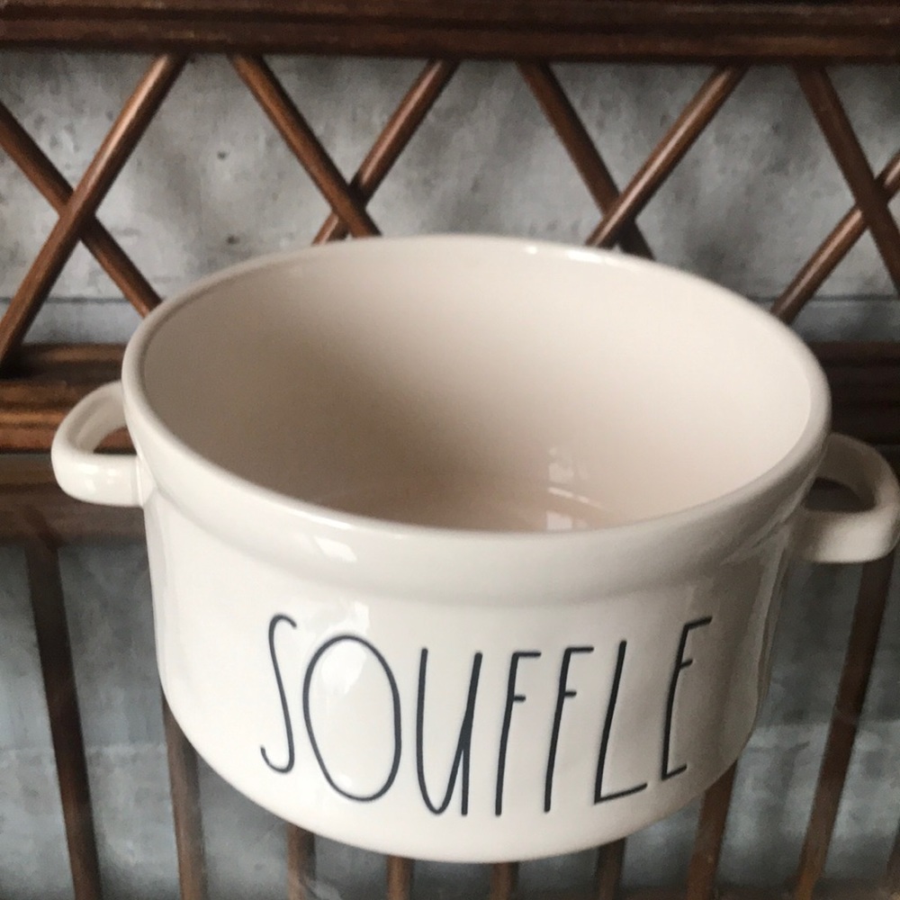 Rae Dunn ceramic SOUFFLÉ bowl with handles